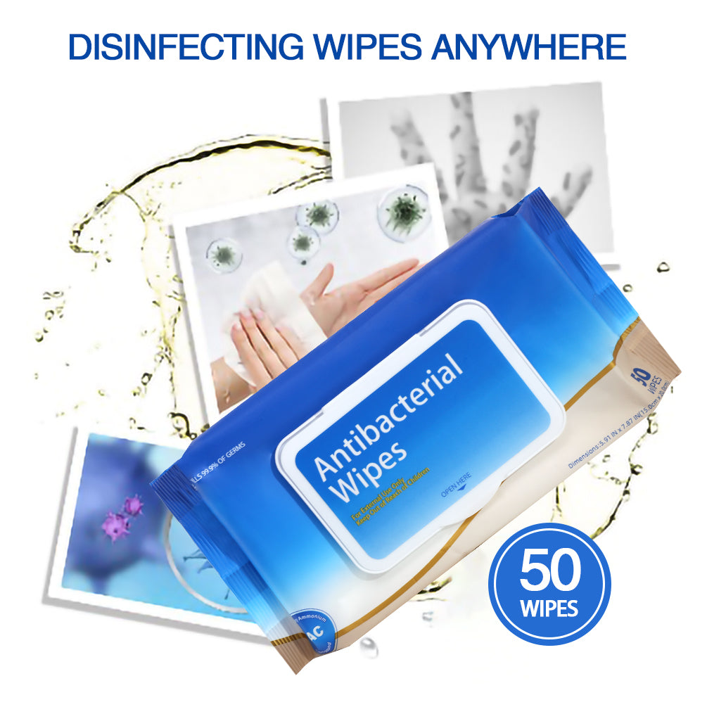 Antibacterial Wipes Resealable Bag (50 Count x 24)