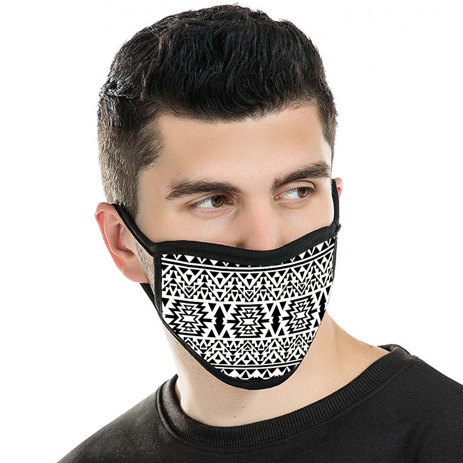 FCM-006 Black & White Aztec Print Fabric Face Mask Double Layer Set of 2