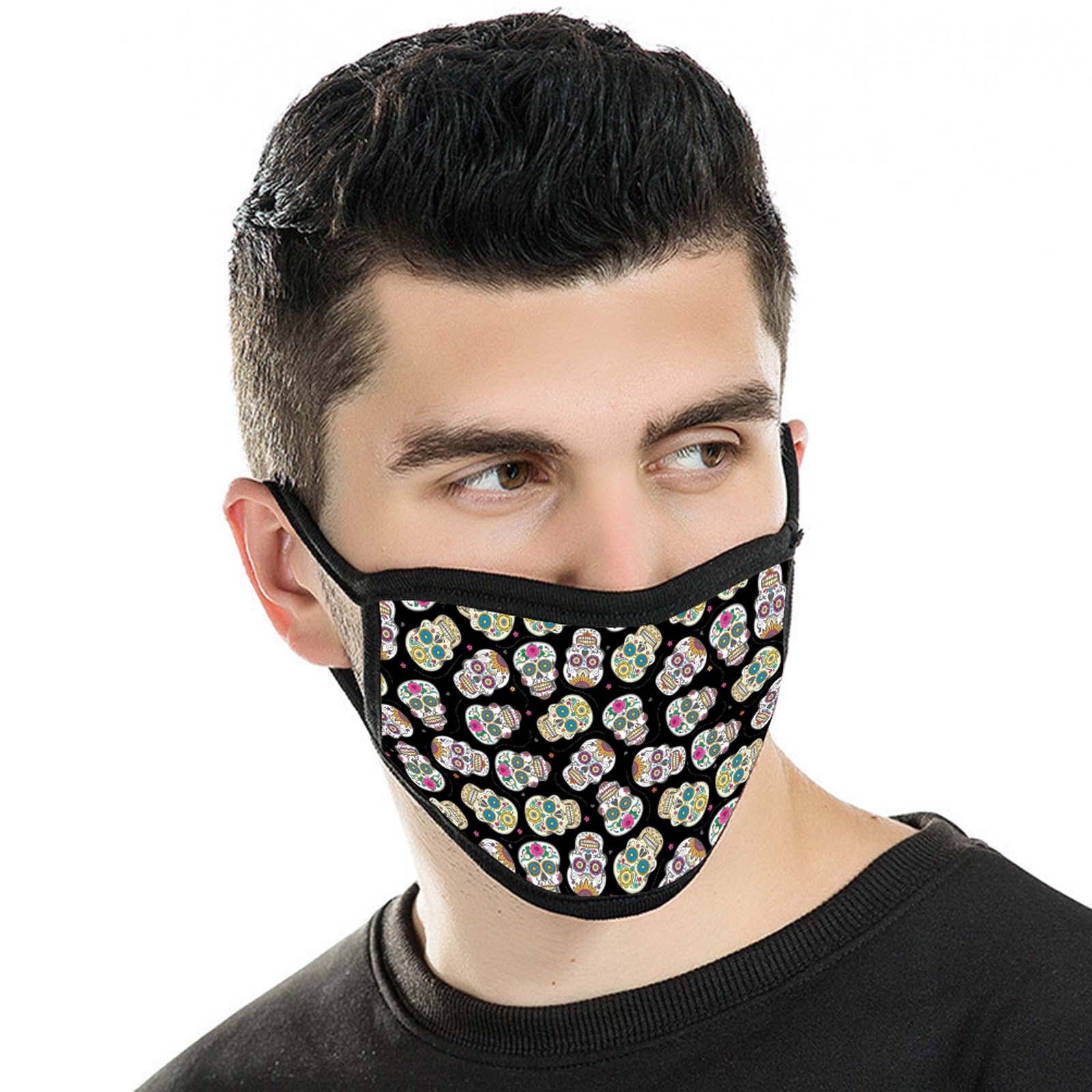 FCM-022 American Bling Black Multi Color Sugar Skull Fabric Face Mask Double Layer Set of 2