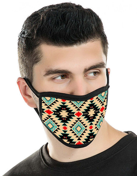 FCM-009 American Bling Tan Aztec Print Fabric Face Mask Double Layer