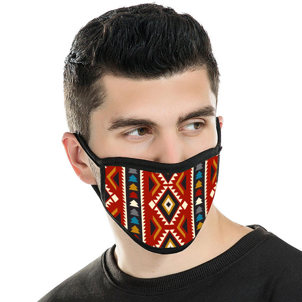 SFCM-008 Red Aztec Print Fabric Face Mask Double Layer 1Pcs