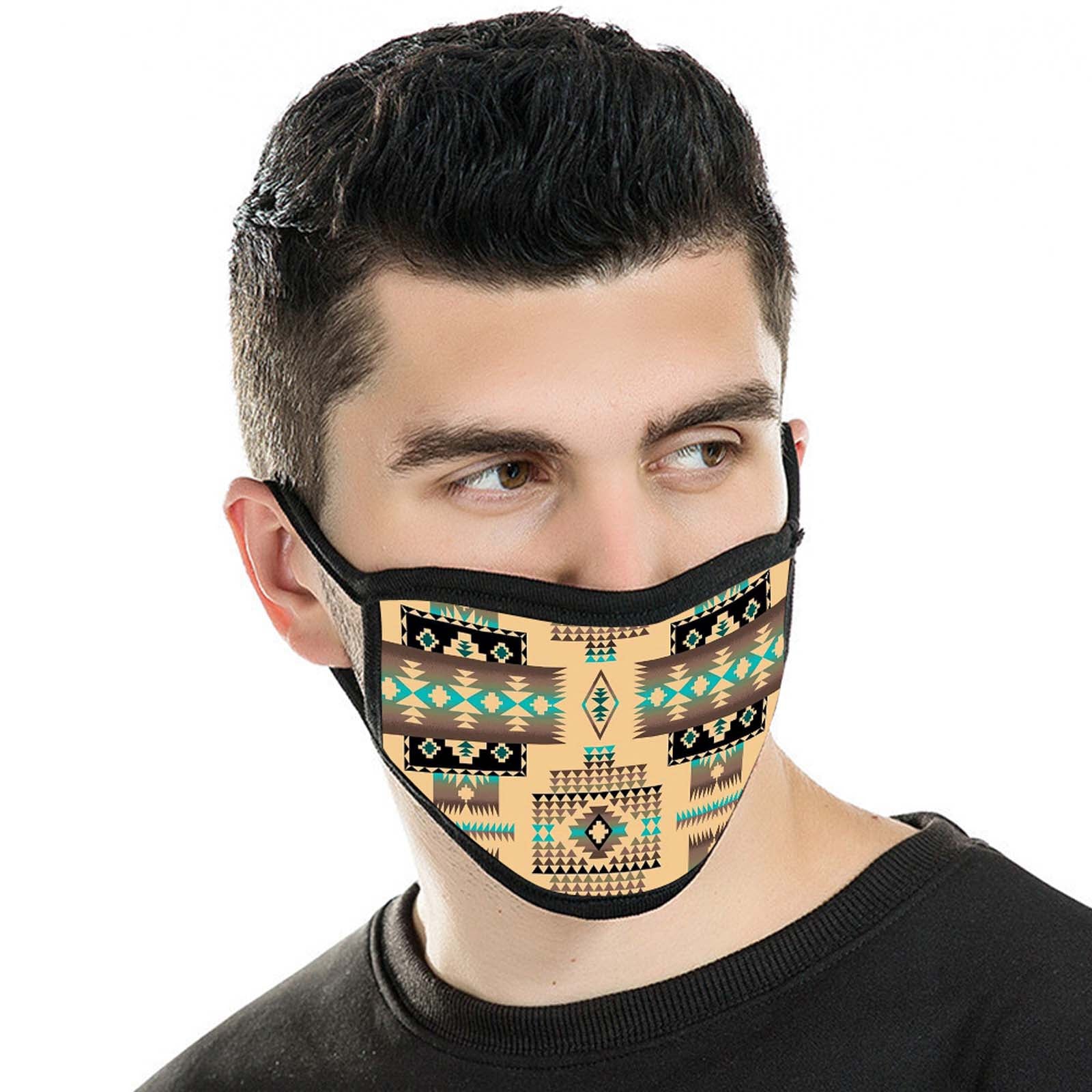 FCM-010 Coffee American Bling Aztec Print Fabric Face Mask Double Layer Set of 2