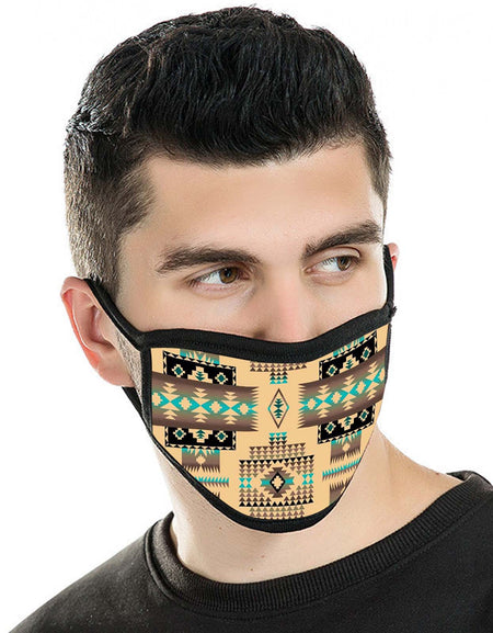 FCM-010 Coffee American Bling Aztec Print Fabric Face Mask Double Layer Set of 2