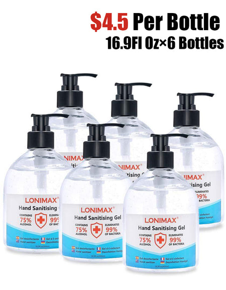 16.9 Fl Oz, Bottle of 6 Gel Hand Sanitizer with Aloe Vera  Disinfectant Alcohol Liquid 75%